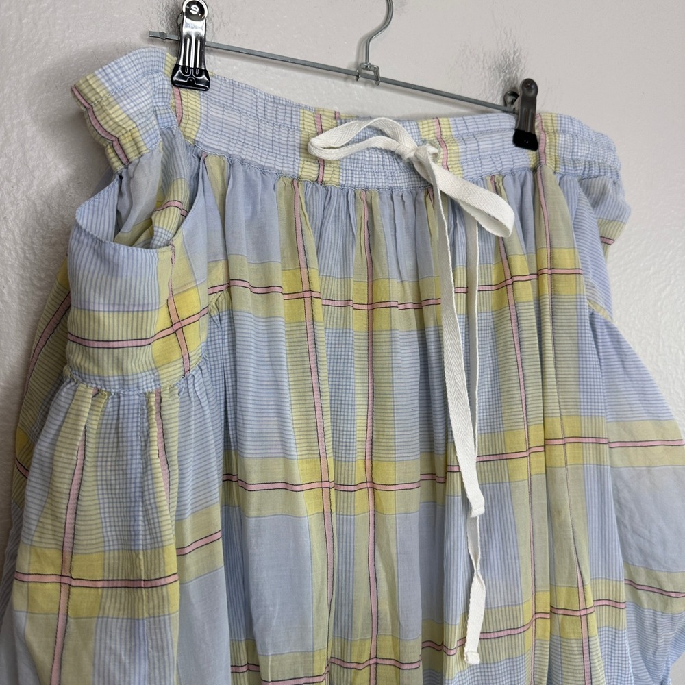 Free People Cotton Plaid Maxi Skirt Pastel Tiered Blue Yellow Pink Cotton Size M - Picture 2 of 7
